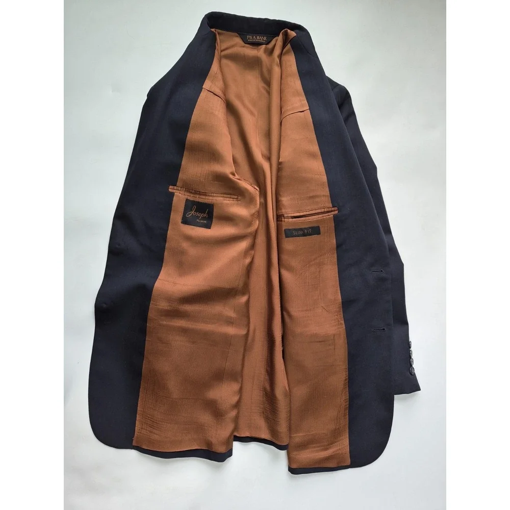 Jos A Bank Joseph Mens Slim Fit Wool Sports Coat 42L Navy 2 Button F701